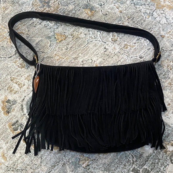 Canyon River Blues Black Fringe Suede Crossbody Bag - Picture 1 of 9
